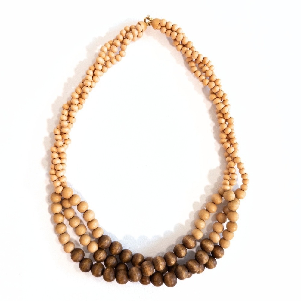 Wooden Beaded Necklace Fashion Jewelry 3 Strand Layered Natural Boho Statement
